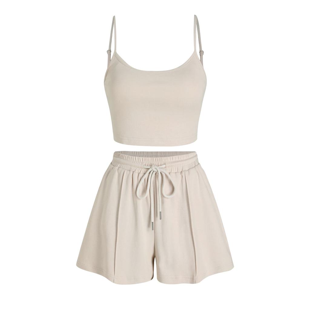 Женские комплекты из двух предметов, комплект с укороченным топом на бретельках и широкими шортами с U-образным вырезом
