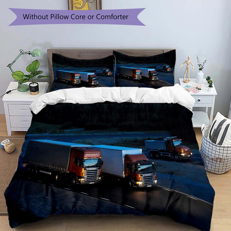 Nighttime Truck Convoy Highway Print 3Pcs Bedding Setduvet Cover With 2 Bedropillowcase Home Birthday Gift