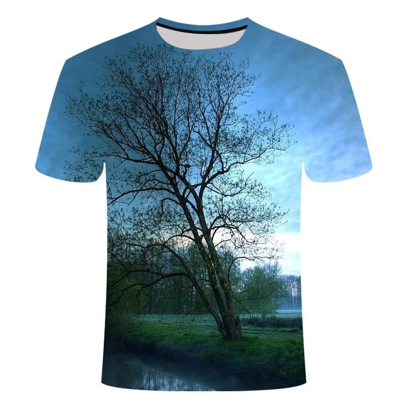Летняя мужская футболка с рисунком природных пейзажей, модные футболки с интересным пейзажным рисунком, индивидуальная трендовая футболка в стиле хип-хоп с 3D принтом