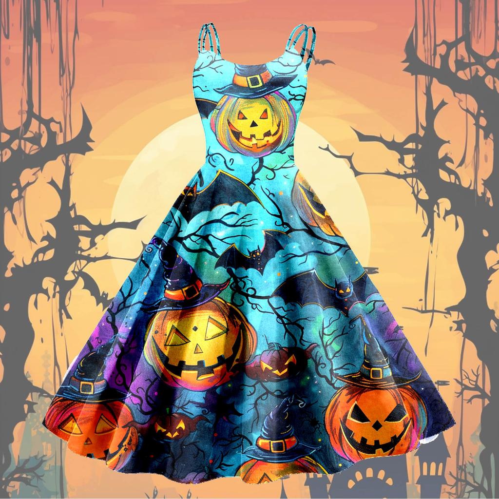 Женское модное сексуальное коктейльное платье без бретелек с принтом на Хэллоуин в стиле панк, винтажное платье.