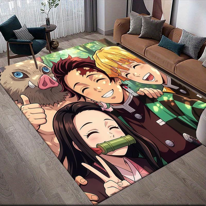 Demon Slayer Main Cast Anti-Slip Floor Mat, Rectangular Carpet for Living Room, Sofa & Game Room