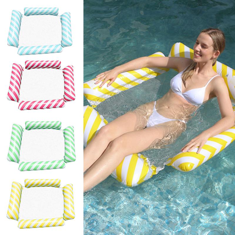 1шт четыре трубки диагональная полосатая надувная плавающая кровать переносная сторона надувная ПВХ плавающая кровать пляж многоцветный