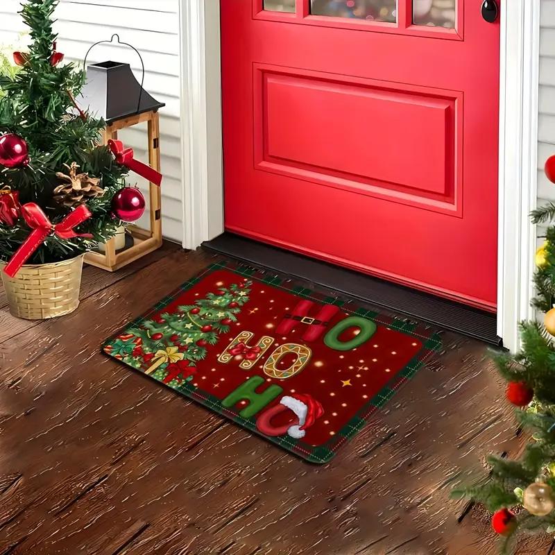 Winter Christmas Rug, Non-Slip Indoor/Outdoor Entryway Doormat, Christmas Tree Decorative Floor Mat, Holiday Home Decor