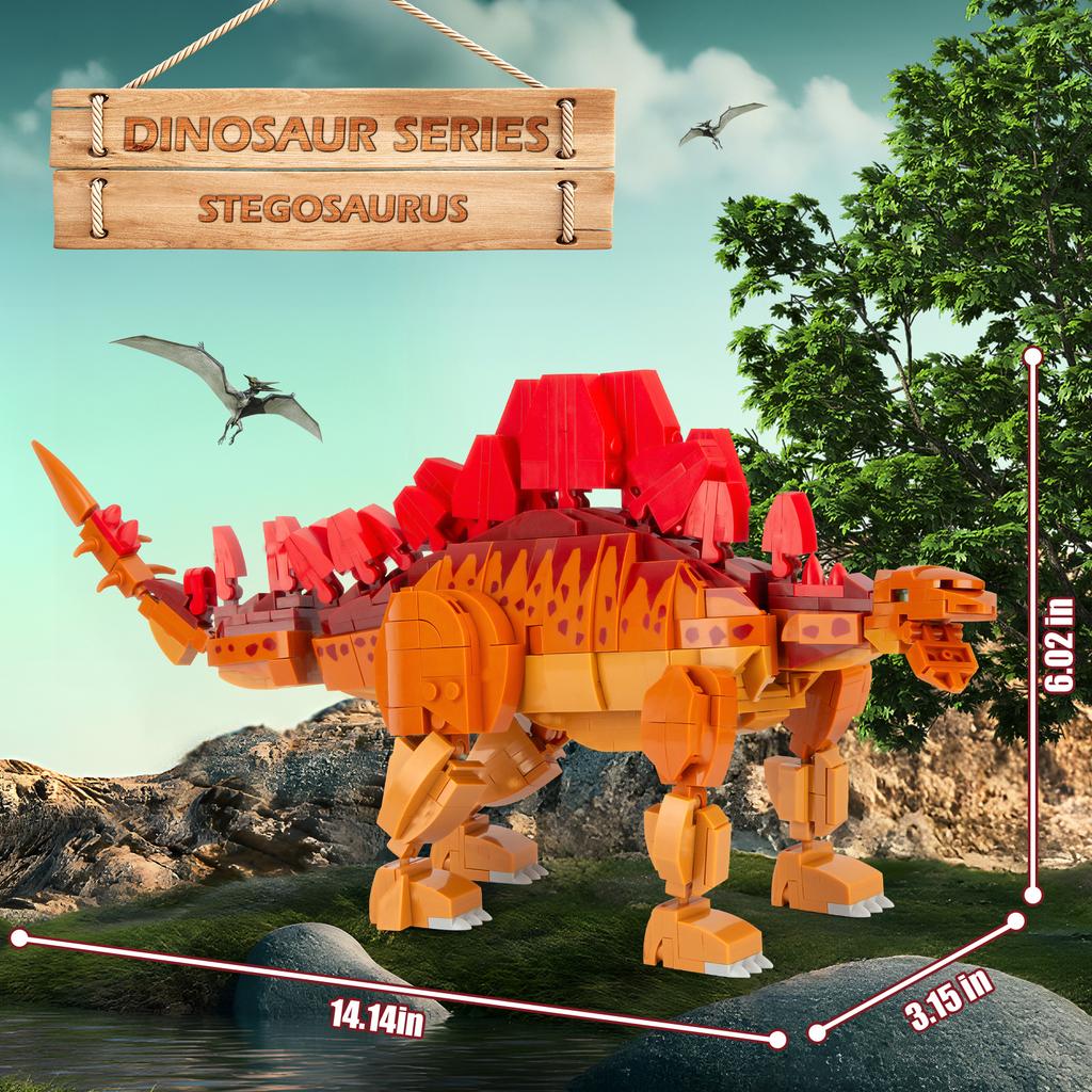 non-toxic 697 PCS Stegosaurus Building Blocks Educational Kids Toys Dinosaur Creative Model Toy Playset For Jurassic Birthday Gifts