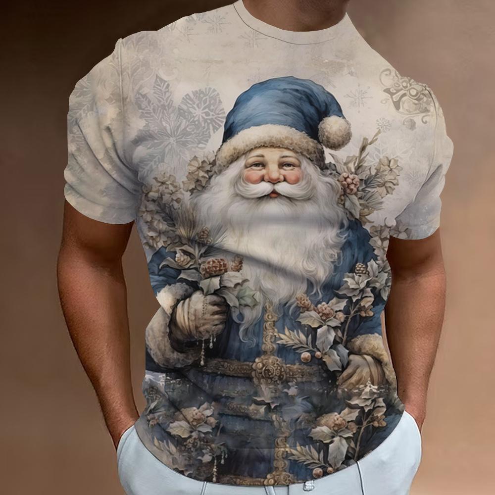 Рождественская мужская футболка с принтом Санта-Клауса, короткий рукав, повседневный свитер с круглым вырезом, уличная одежда, топы для активного отдыха, футболка, свободная мужская одежда