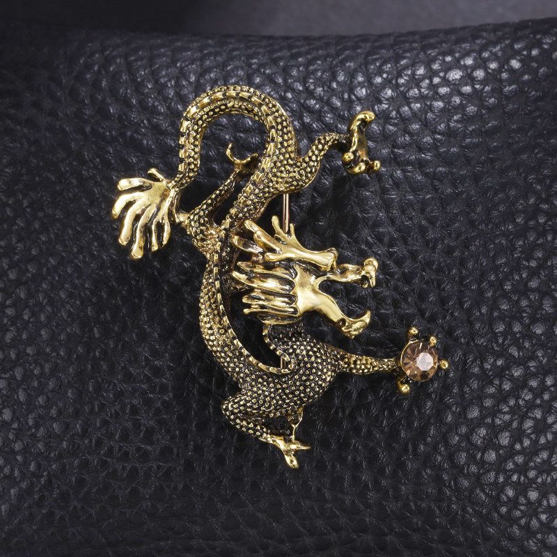 Retro Style Tiger Chinese Dragon Angel Brooch Badge
