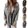 Womens Plaid Shacket Jacket Long Sleeve Button Down Fleece Hooded Jackets Warm Coat