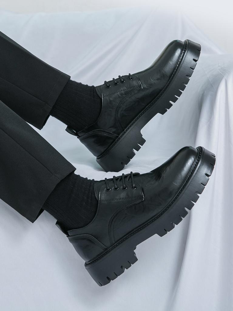 Модные новые толстые туфли с круглым носком в школьном стиле из кожи, мужские деловые туфли на шнуровке, модная обувь в корейском стиле