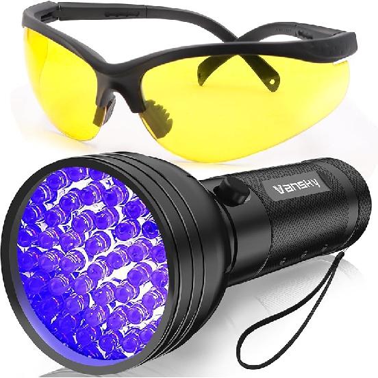 Детектор утечек кондиционера Vansky: Профессиональный автомобильный инструмент 68 светодиодов Автомобильный AC УФ Краситель Обнаружение утечек Комплект с защитными очками