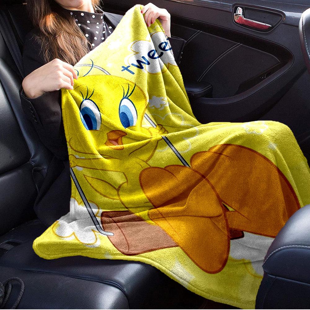 1 шт. Твити, Птица, Желтый Принт Фланелевое Одеяло Подходит для Всех Сезонов, Идеально для Дома, Путешествий или Кемпинга 27