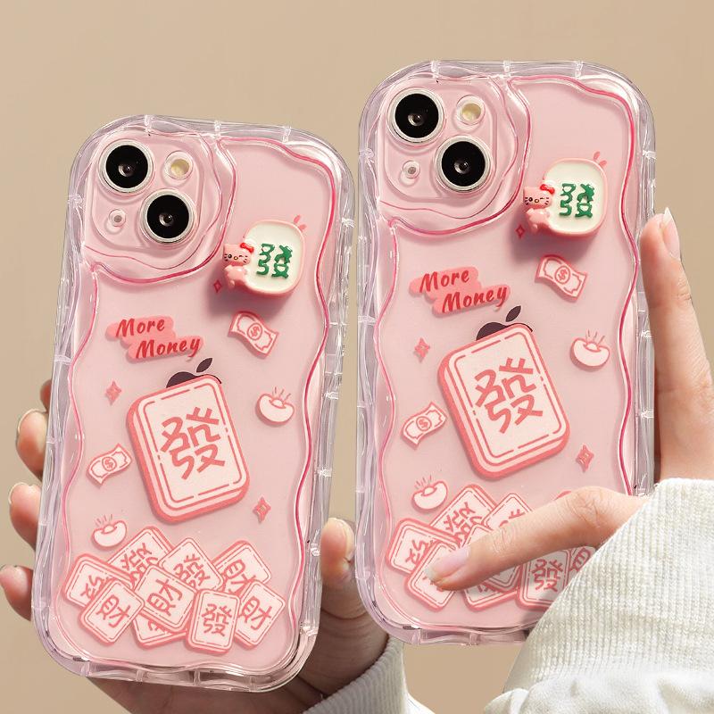 Applicable To Apple 14promax Mobile Phone Case IPhone 15/13 Mahjong Hair Pendant 11/12mini Transparent Silicone