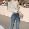 Non Pilling Button Half High Neck Sweater Women's Base Sweater Autumn Korean Version Pullover Slim Knit Sweater