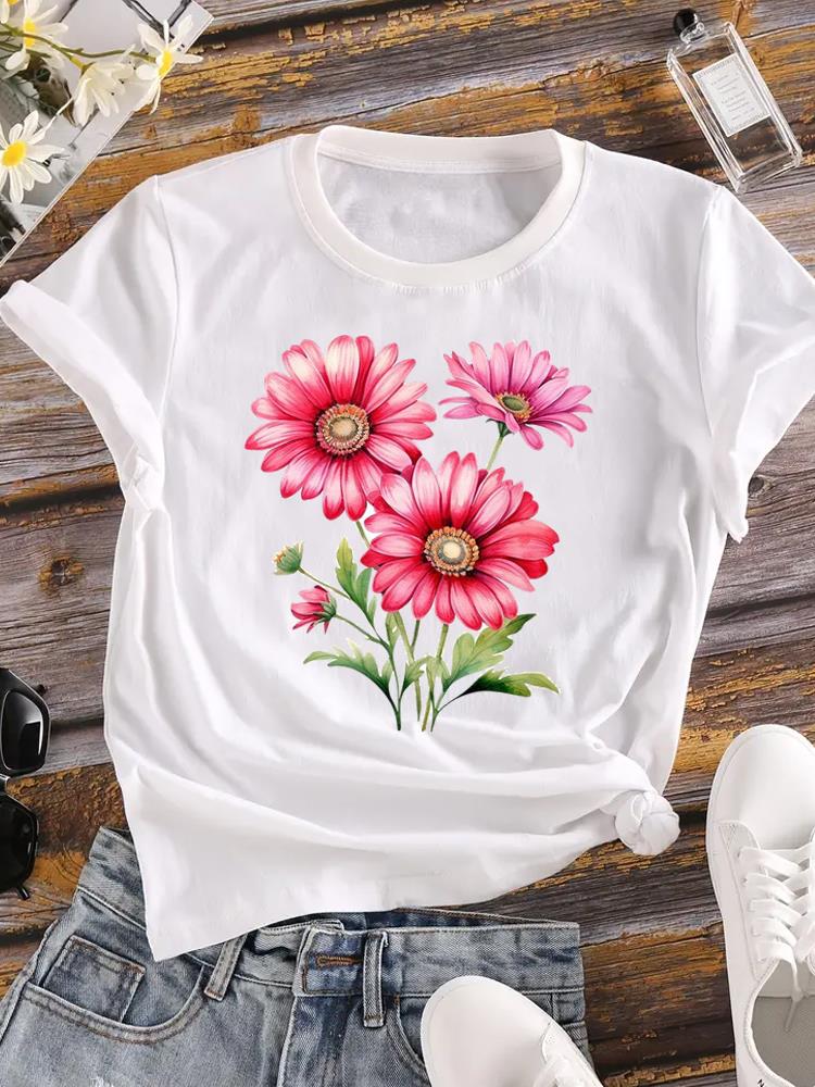 (Asian Size) Women watercolor trend cue 90s Clothing Casual Tees Top Short Sleeve T Shirt tee Fashion Print Ladies Female Graphic T-shirts
