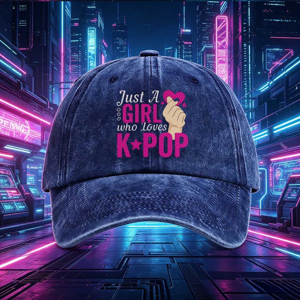 pc Just A Girl Who Loves KPOP Print Baseball Cap Adjustable Casual Hat Cute Heart Star Design Suitable for Daily Wear
