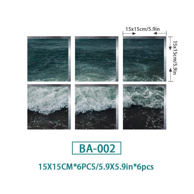 6PCS Ocean Wave Bathtub Sticker Non-slip Waterproof 3D Effect Self-adhesive Bathroom Decal PVC Removable Decorative Mural 15x15cm