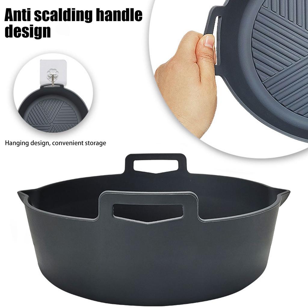 Air Fryer Silicone Pot 8 Inch Reusable Air Fryer Silicone Basket Replacement for Paper Liners BPA-Free Round Silicone Baking Pan