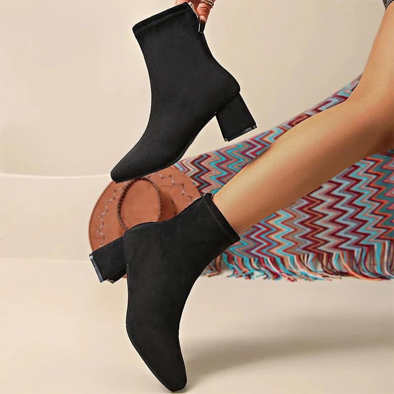 Размер 43 Женские леопардовые массивные ботильоны Сексуальные высокие каблуки Модные туфли Женские трендовые ботинки Челси Зимние туфли-лодочки Новые