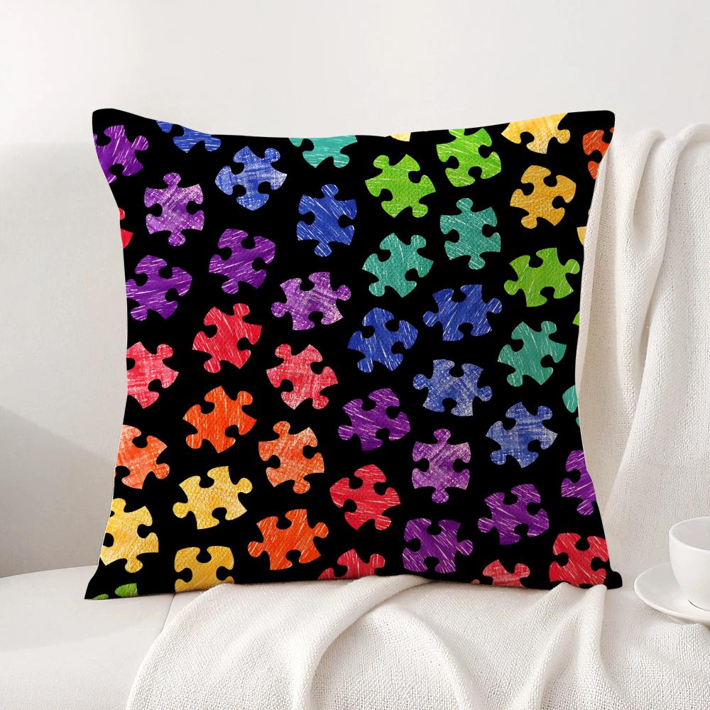 PPuzzle PPiece Cushion Cover Natural Linen Organic Fabric DoubleSided Printing Sofa Home Decor Breathable Bed Pillow