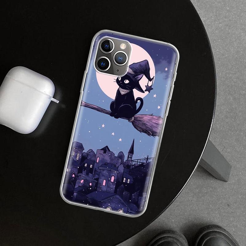Аниме Милый Черный Кот Мяу Чехол для Телефона для iPhone 11 12 13 Mini 14 15 Plus 16 Pro Max 17 Air 7 8 + SE Арт Индивидуальный Fundas