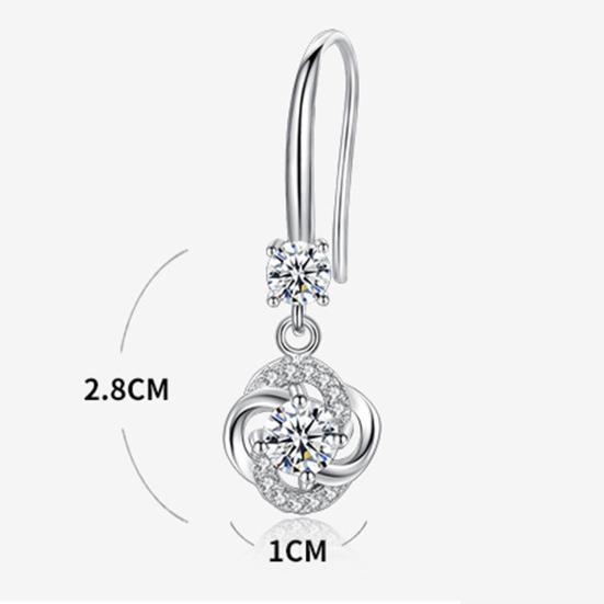 Women Rhinestone Cubic Zirconia Tassel Four-leaf Clover Hook Earrings Jewelry