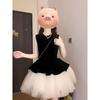 Black Girl Splicing Mesh Sleeveless Vest Dress Spring and Winter Temperament Waist Princess Tutu Skirt