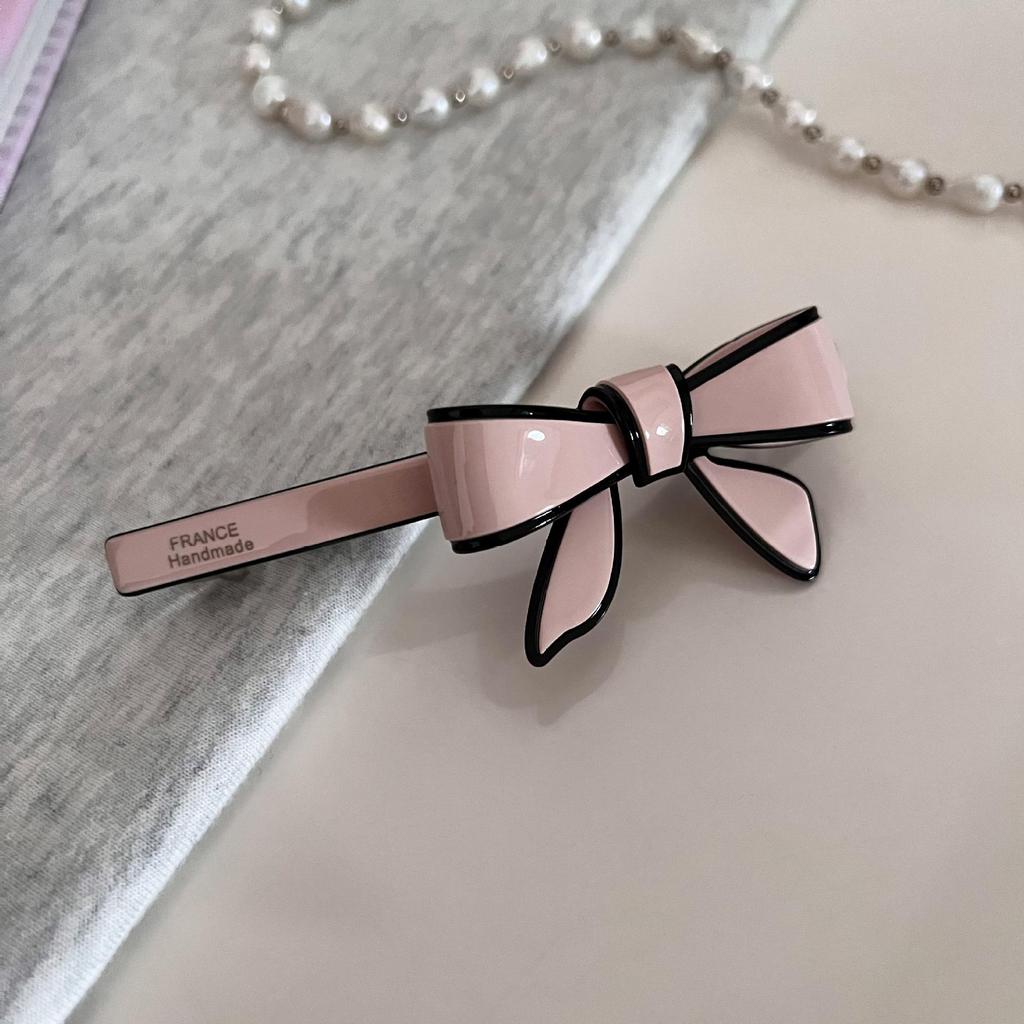 Elegant Acetate Bow Hairpin & Hairband Set - Black and White Clip with Hair Tie.