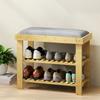 Shoe Bench with Seat, Bamboo Bench with Storage, 2 Open Compartments, Bench 60 x 29 x 49 cm Grey