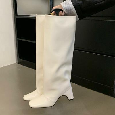 Aneikeh Зимние Дизайнерские Ботильоны на Квадратном Каблуке Женские Сапоги до Колена Модные Крутые Длинные Современные Ботильоны Дизайнерская Обувь Zapatos De Mujer