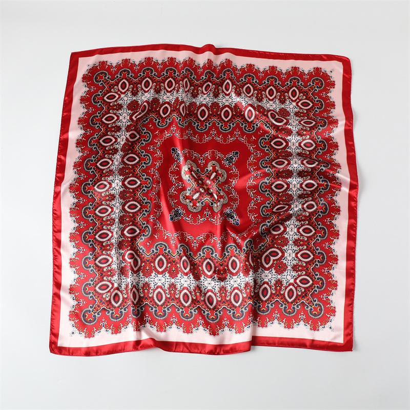 Silk scarf shawl scarf 91 imitation silk sunscreen women's satin headscarf European and American retro satin printed large square scarf new