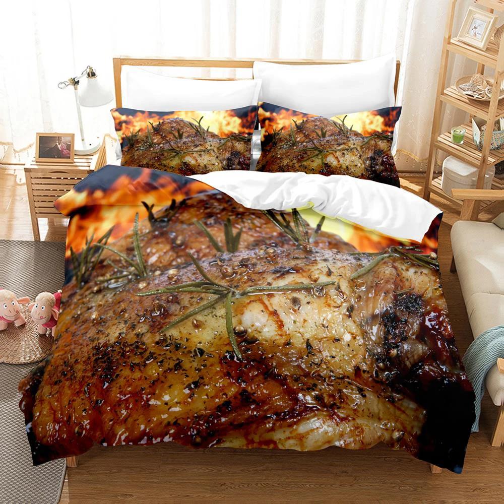 2024 Beefsteak Single Double Full Queen King Size Bedding Set Boys Bedroom Duvet Cover 3D Print Gourmet Steak
