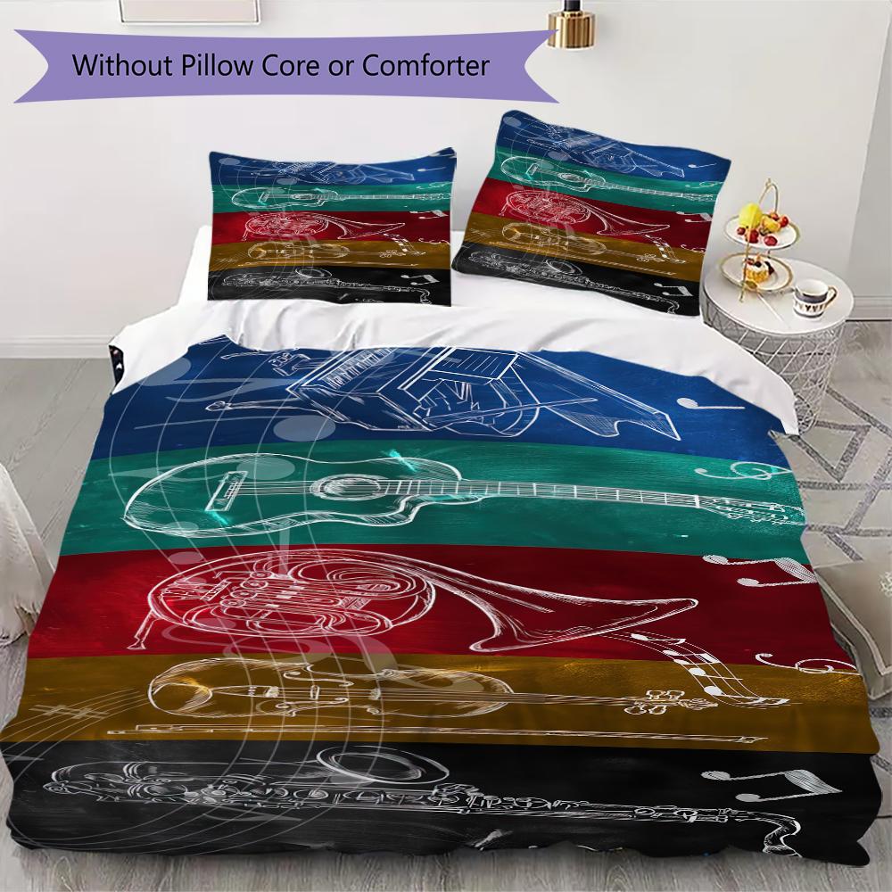 1PC Musical elements Bedding Quilt Set Quilt Cover Pillowcase Home Decoration Birthday Gift (1 * duvet cover + 2 * pillowcase, without core)A16