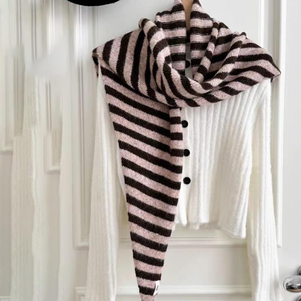 Plush Striped Scarf Korean Style Cape Wraps Fashion Knitted Triangle Scarf Women/Men