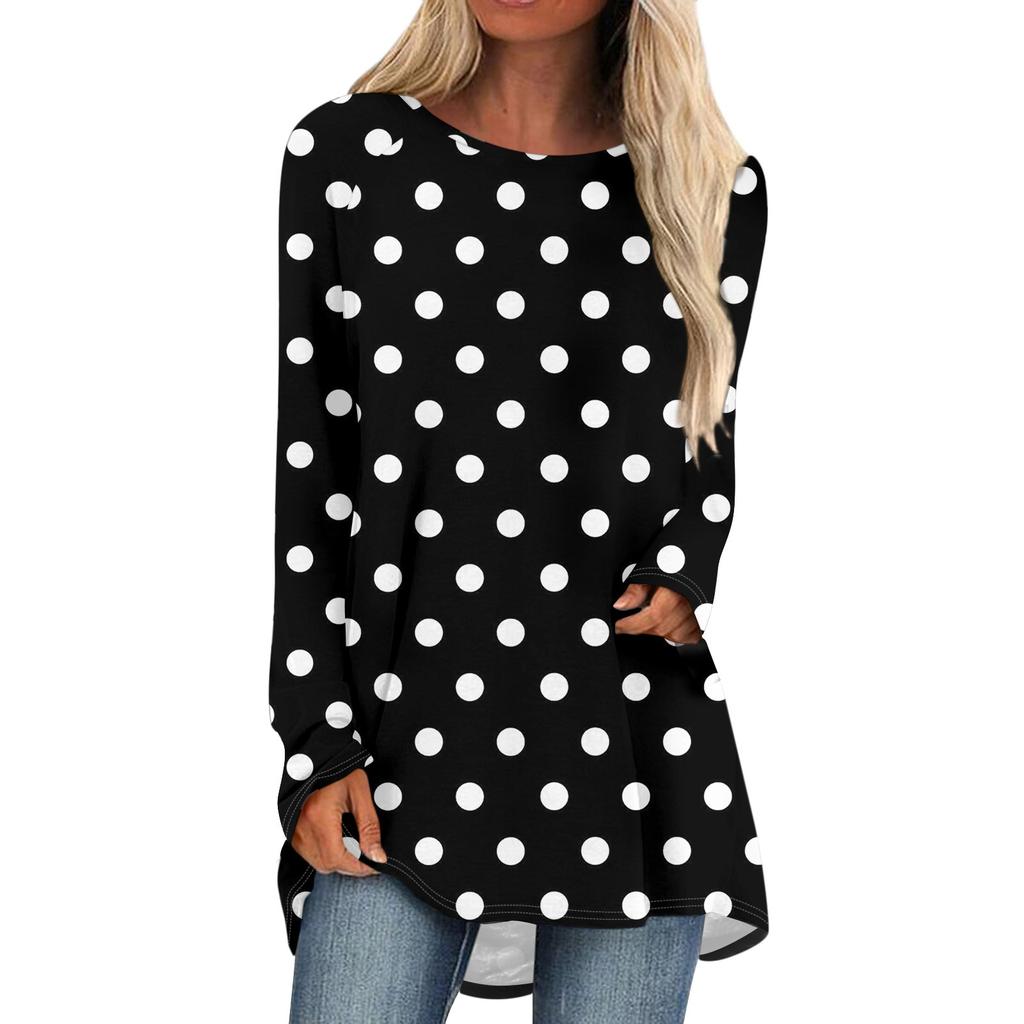 Women's Autumn And Winter Long Sleeved O-neck  Casual Long Loose T-shirt Top