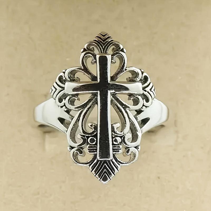 New European and American Copper Geometric Hollow Cross Ring Opening Adjustable Jewelry
