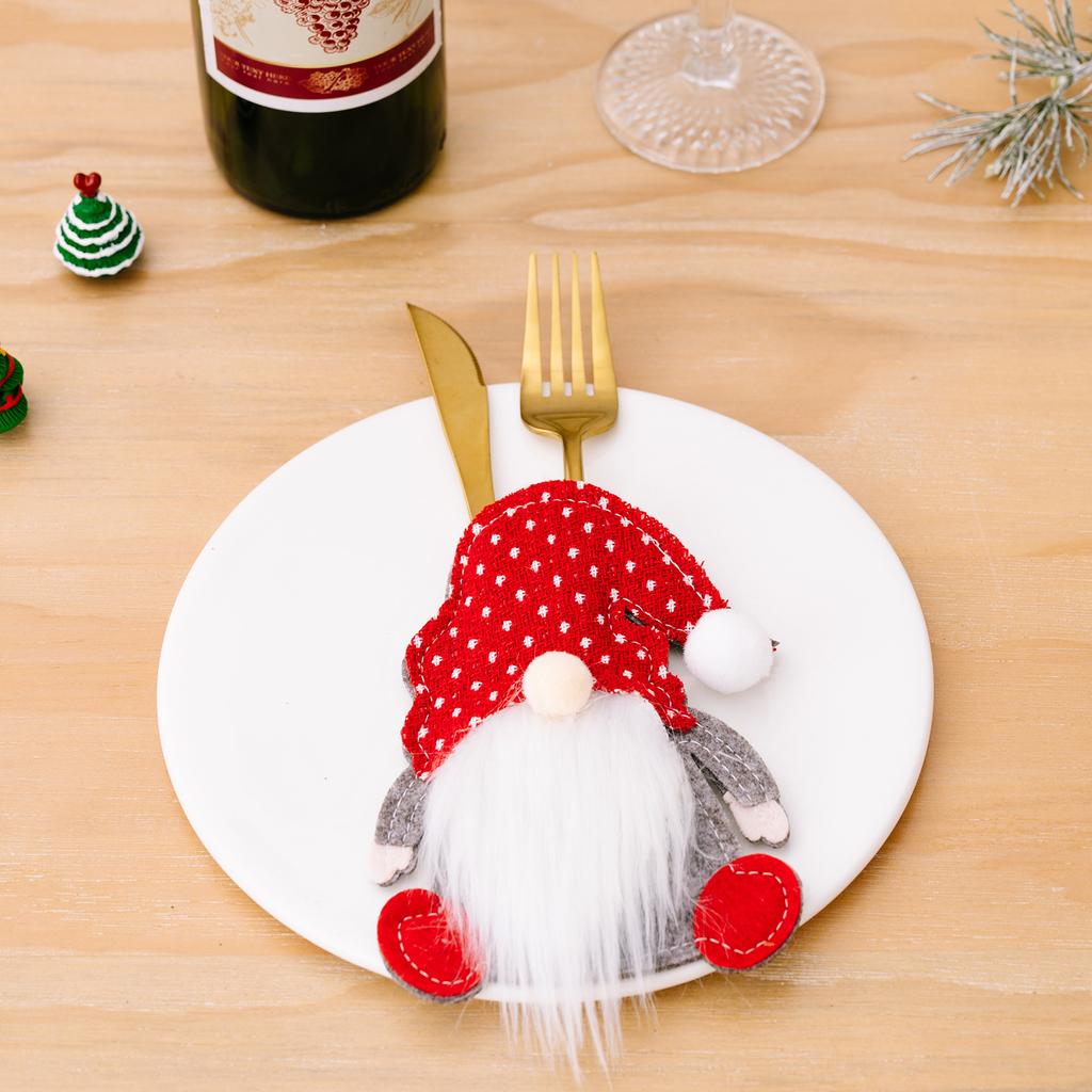 Gnome Doll Christmas Cutlery Holder Knife Fork Pocket Bag Faceless Doll Knife Fork Set Bag Tableware Cover New Year Dinner Decor
