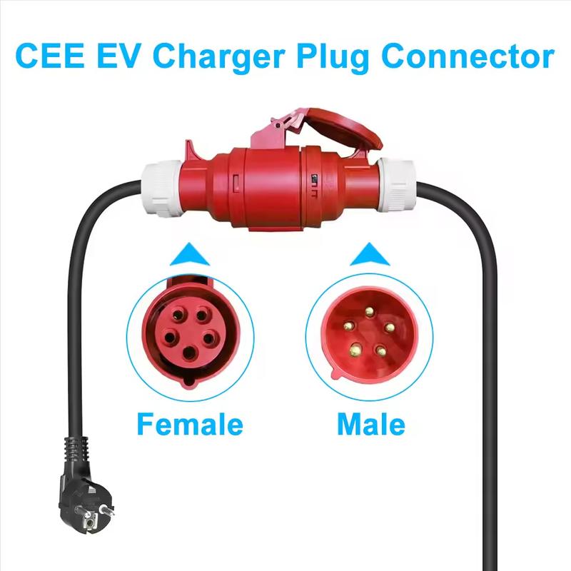 CAIXI EV Charger CEE Female Socket 3Pins to Schuko Plug Adapter Waterproof Connection WallMount Socket 32A 7KW 16A 3 Phase 11KW