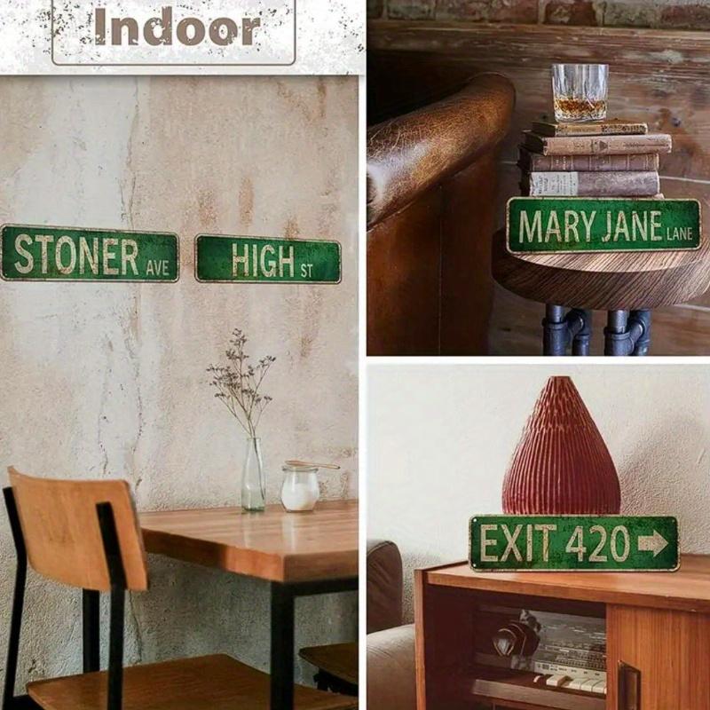 Metal Tin Sign (4''x16''/10cm*40cm), "4 Street Signs of Avenue/Exit 420/Mary Jane Lane/High Street" Vintage Plaque Decor, Home Decor, Room Decor