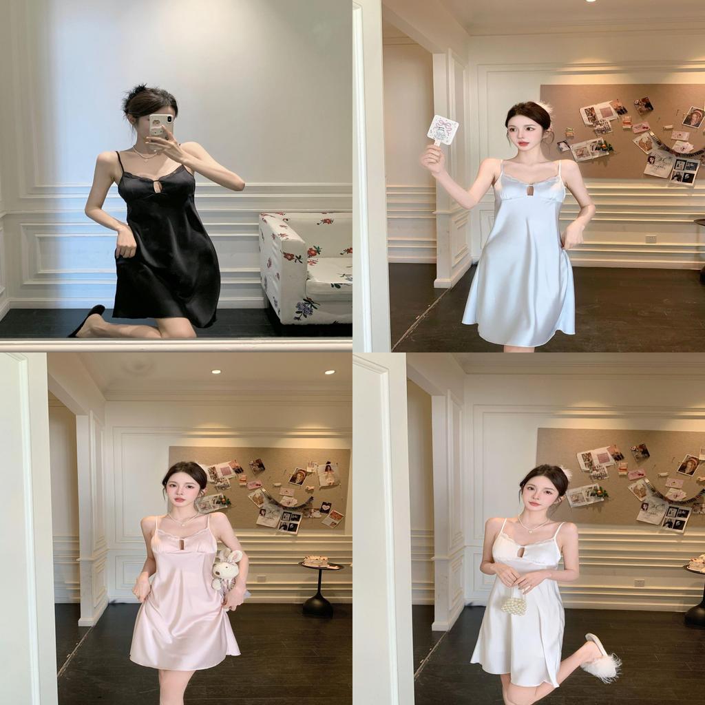 Ice Silk Sleepwear Women Summer Sleeveless Nightdress With V Neck For Home Relaxation