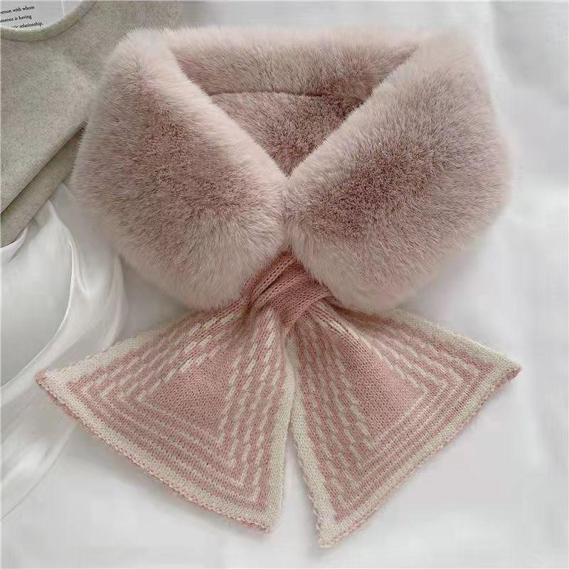 2025 Women's Korean Style Rabbit Fur Scarf: Cute, Thick, Plush, Trendy, Windproof, and Warm Neck Warmer for Autumn and Winter