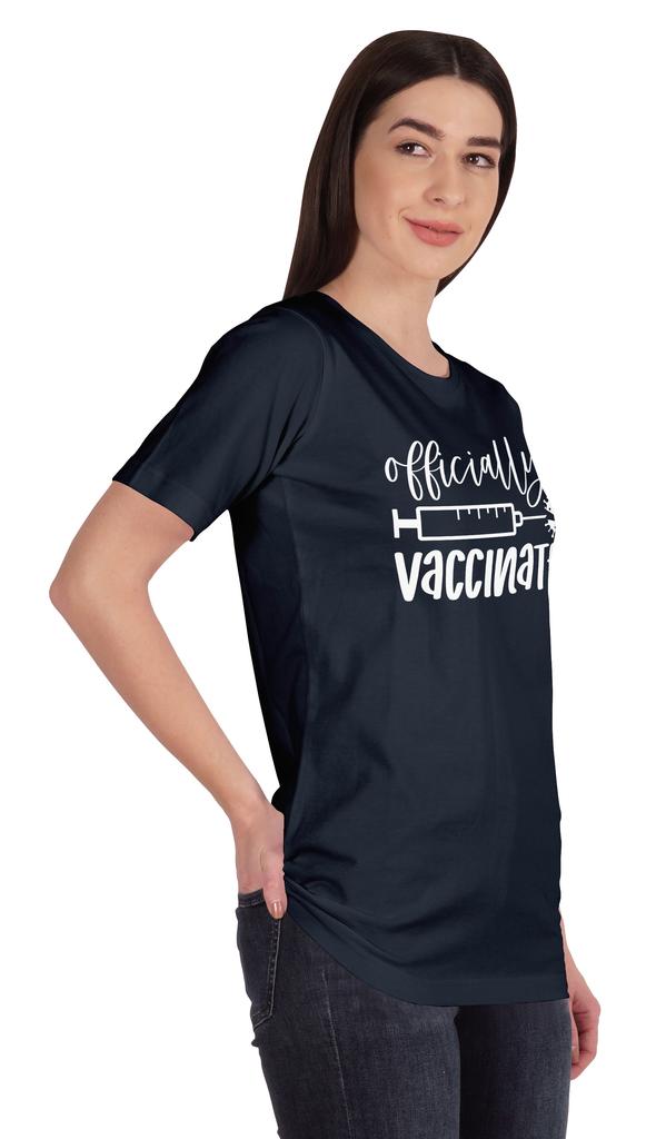 Inkmeso Womens Officially Vaccinated Funny Pro-Vaccine Crew Neck T-shirt