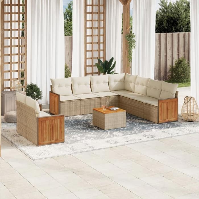 VidaXL Salon de Jardin avec Coussins 10 pcs, Canapés de Terrasse, Ensemble de Meubles de Patio, Mobilier d'Extérieur, Beige 3227787