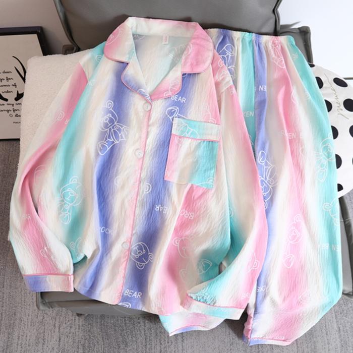Homewear Flower Print V-neck Women's Pajamas Set Aesthetic Art Soft Two-piece Pajamas Set Sweet Casual Autumn  Sleepwear