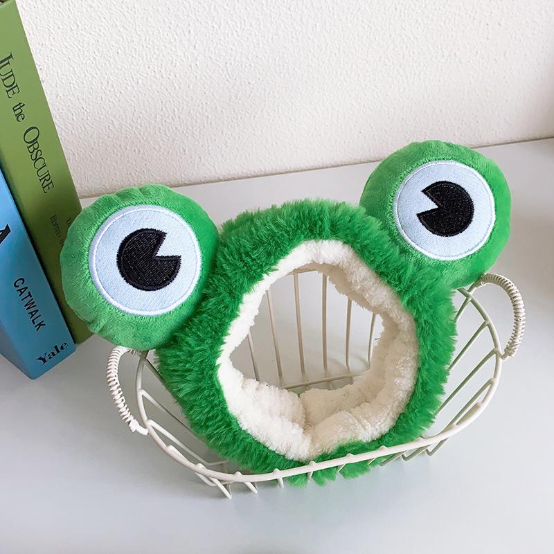 Мультяшные большие глаза лягушки, плюшевые обручи для волос с бантом для женщин, сладкий макияж, повязка для волос, повязка на голову, аксессуары для волос для девочек, корейские головные уборы