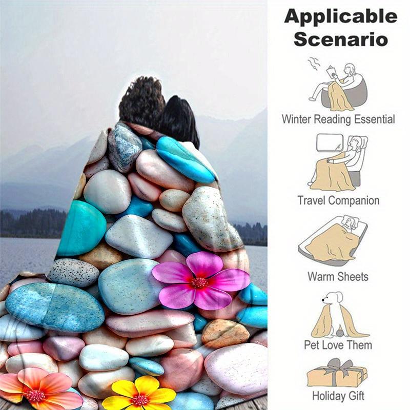 1pc. Pastel Pebble & Flower Print Blanket - Home Decor, Office Blanket, Outdoor Blanket, Gift for All Seasonsz0416242