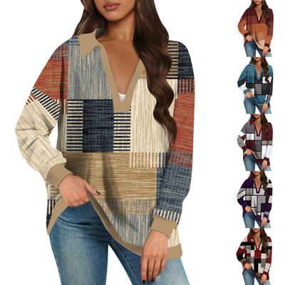 Женские свободные толстовки осенние топы с длинным рукавом V-образным вырезом повседневный пуловер с принтом топ милая повседневная одежда