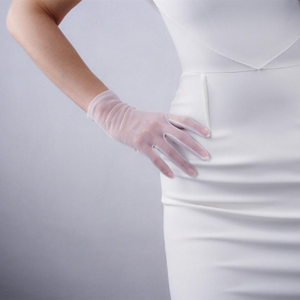 Girls White Faux Silk Transparent Black Ultra Thin Opera Gloves Finger Gloves Mesh Short Gloves