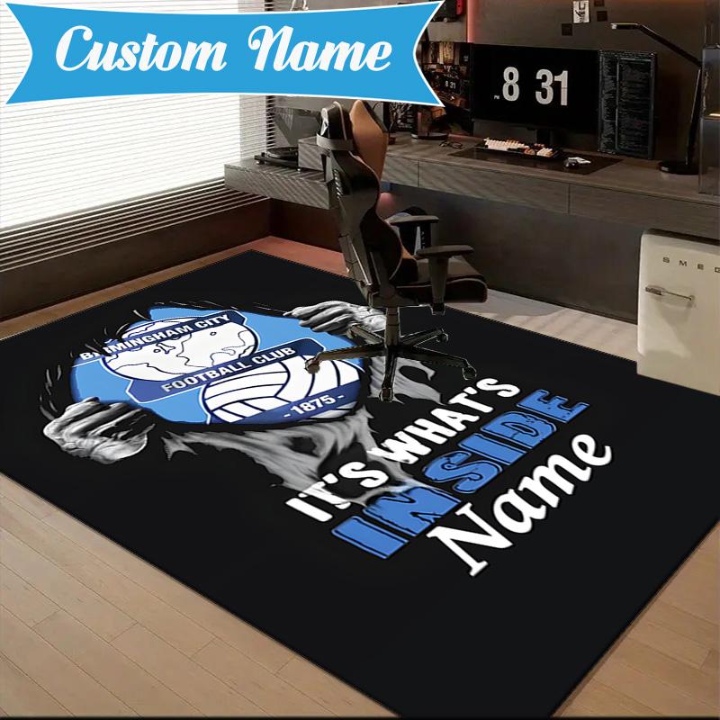 Custom Name Birmingham Football Neon Rug Game Carpet, Floor Mat for Bedroom Living Room Entryway Rug, Home Decor Idea Gift for Christmas birthday