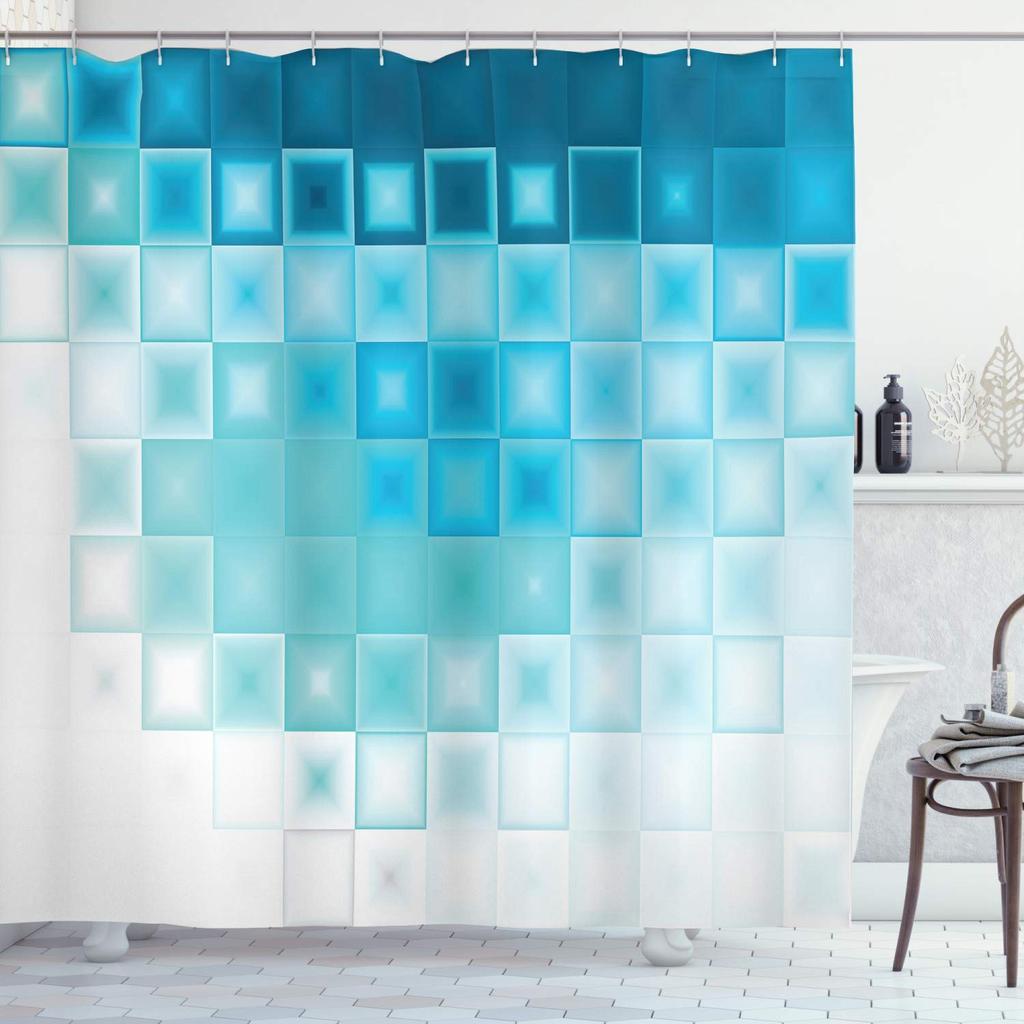Mosaic Shower Curtain,Modern Mosaic Geometric Seamless Tiles Design Patchwork Artwork Polyester Fabric Waterproof Shower Curtain