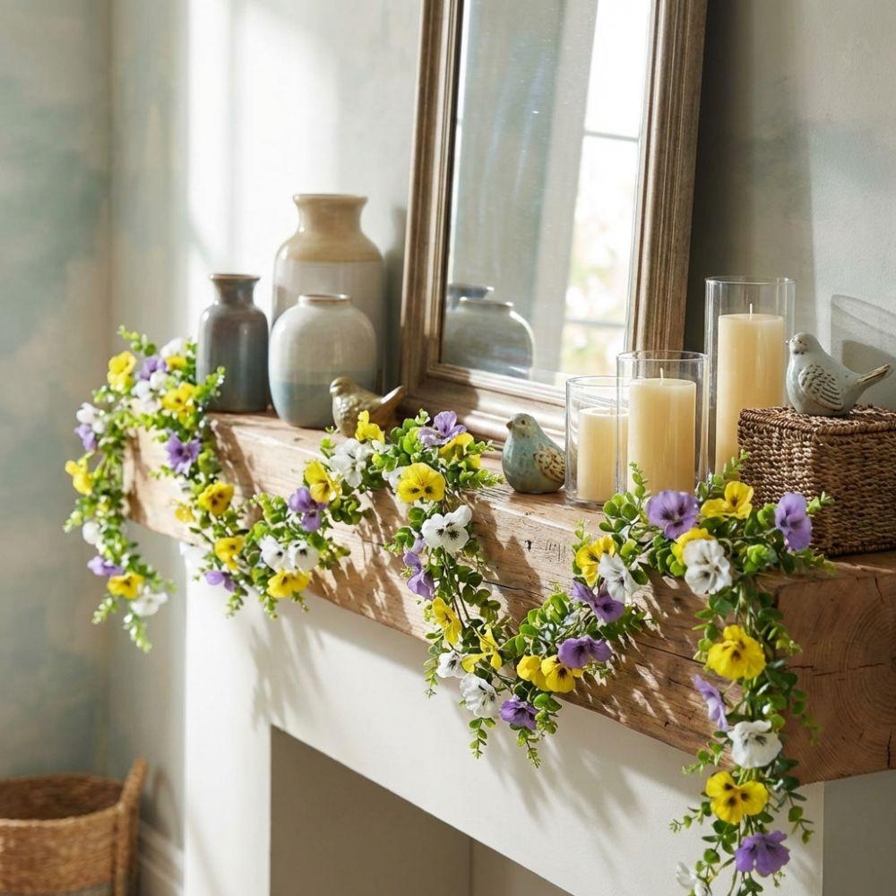 Hanging Flower Wreath Eucalyptus Leaf Garland UV Resistant Pansy Eucalyptus Vines  Garden Decor