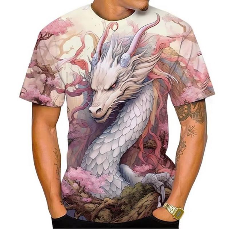 Dragon Floral 3D Print T-Shirts Men Fashion O-Neck Short Sleeve T Shirt Oversized Harajuku Y2k Tops Tees Men Clothing